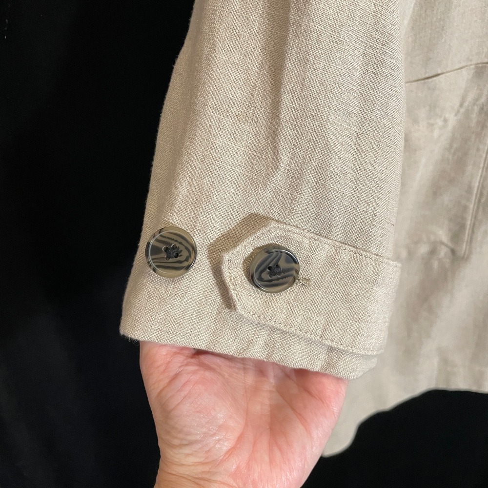 Garnet Hill Linen Duster Jacket Long Trench Blazer Khaki Button Front Neutral L - Picture 4 of 6